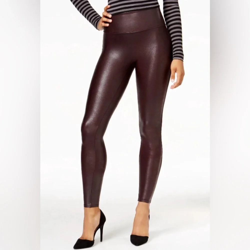 SPANX Faux Leather Leggings High-Waisted Wine Burgundy Size Large - Picture 3 of 16